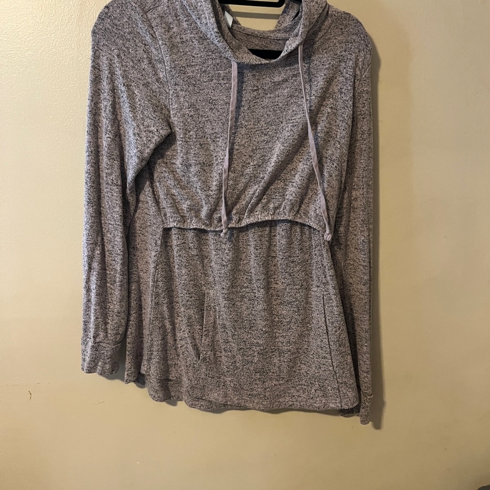 Latched Mama Light Hooded Pullover Nursing Friendly Small Heather